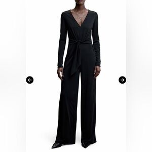 Mango Women's Black Long Sleeve Tie-Front Wide Leg Jumpsuit NWT sz. M